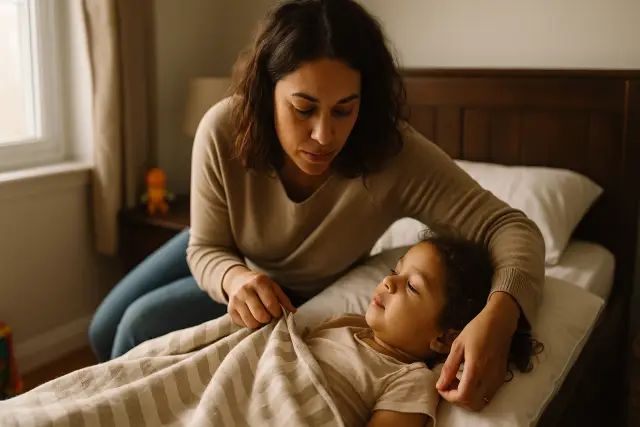 A parent tucks in a child at bedtime, highlighting the surprising thing most parents miss when setting bedtime routines.